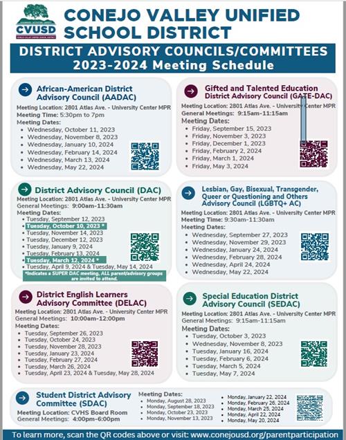 CVUSD  District Advisory Council Meeting Schedule