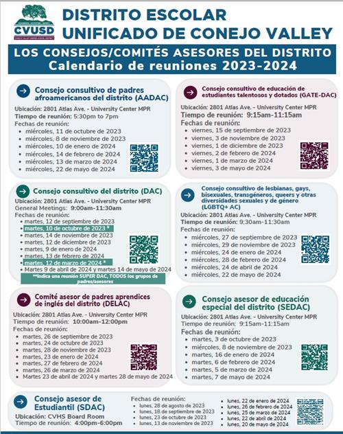 CVUSD District Advisory Council Meeting Schedule