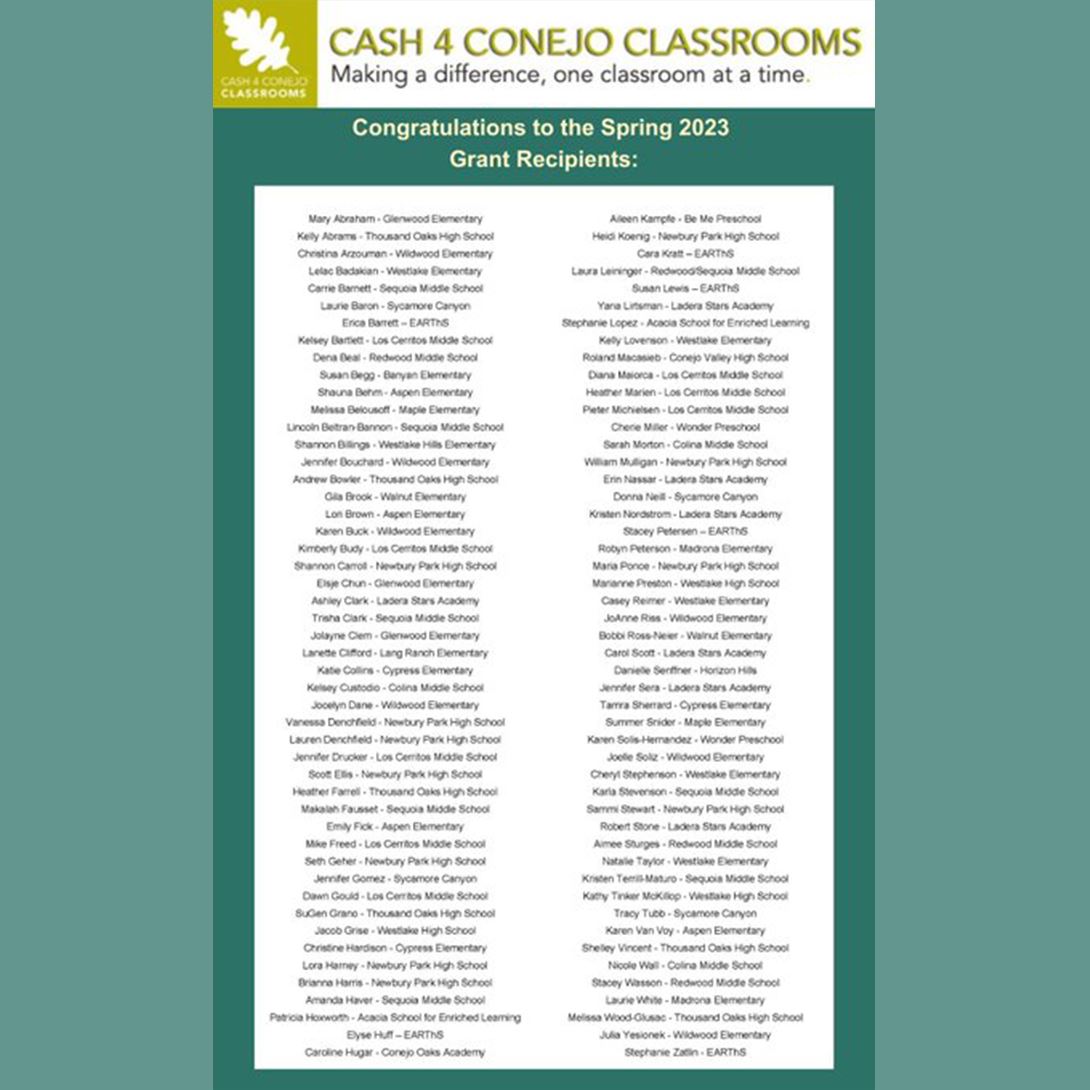  Cash 4 Conejo Classrooms Grant Program Supports CVUSD Teachers